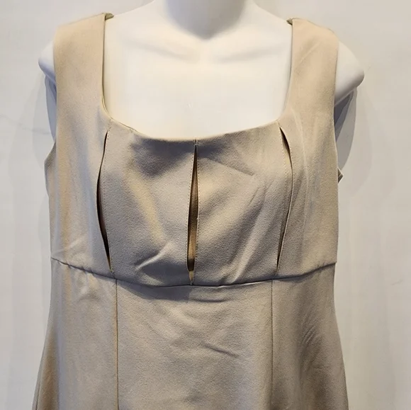New Olivia Mathews Beige A-Line Dress Square Neck Minimalist Modest Sundress 6P - Picture 4 of 9